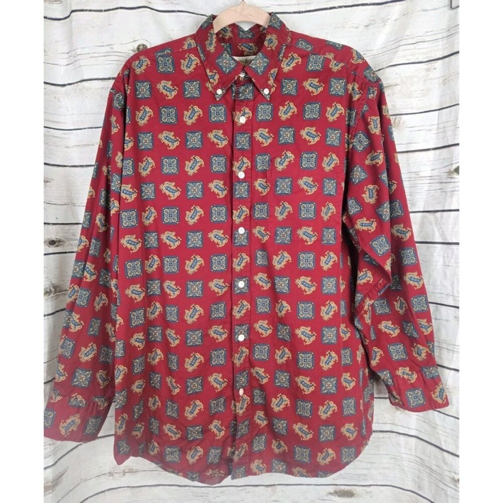 Banana Republic Vintage Mens Shirt M Red Paisley Print Button Down 100% Cotton